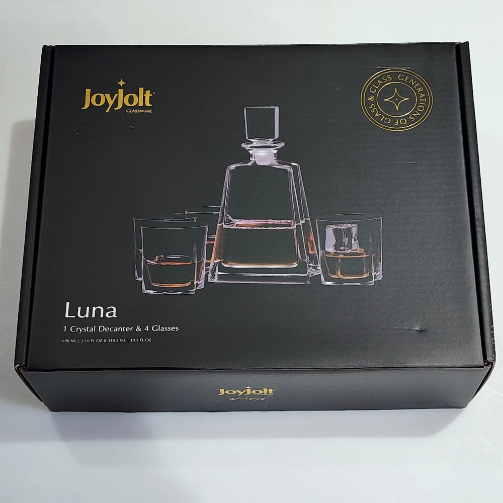 JoyJolt Glassware Luna Whiskey Crystal Decanter And Glass Set of‎ 6